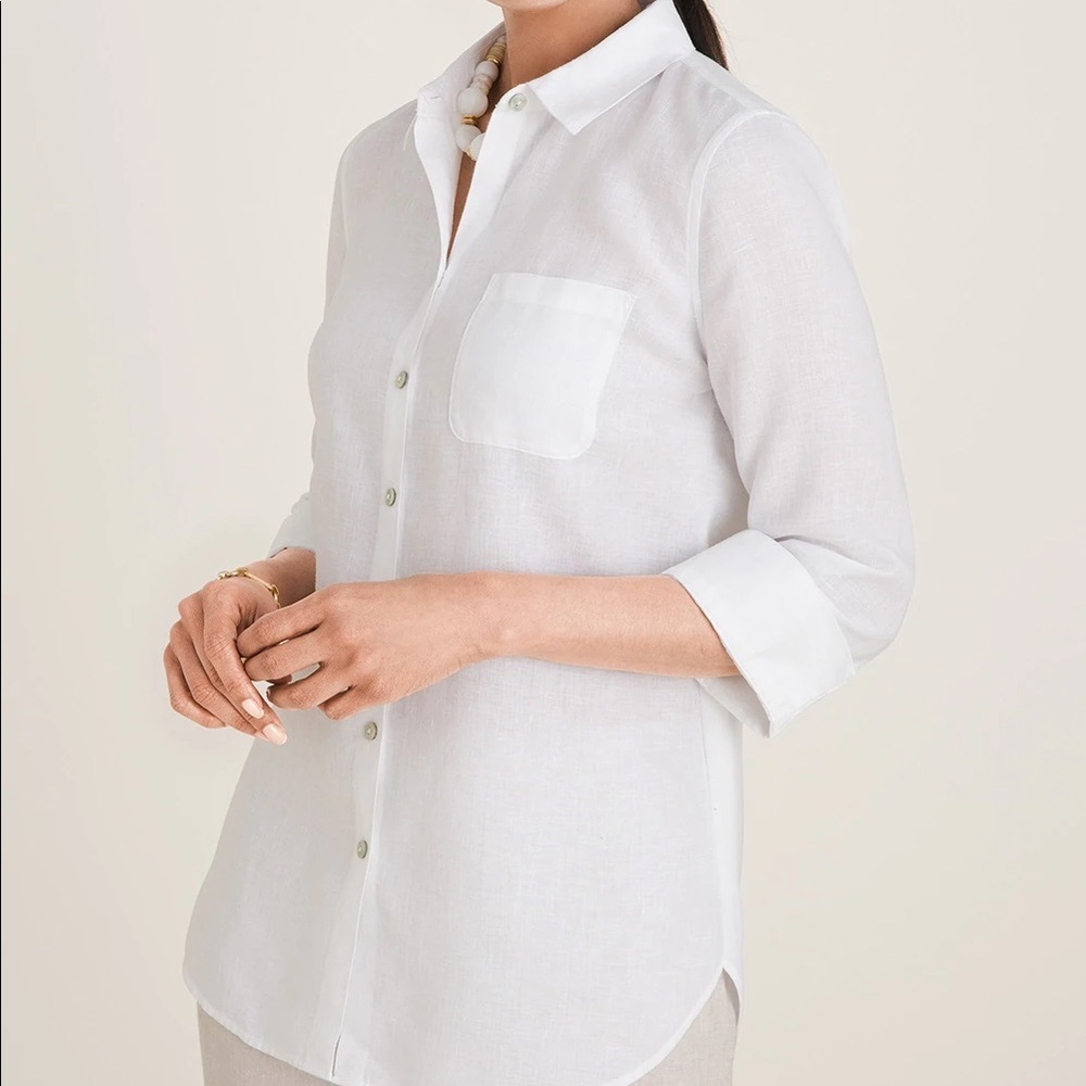 Nygårds Anna crisp white linen half button tunic shirt S